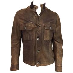Men's D & G Dolce & Gabbana Leather Bomber Jacket in Shades of Tobacco
