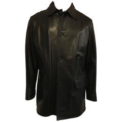 Men's Prada Car Coat in Luxurious Black Leather 7