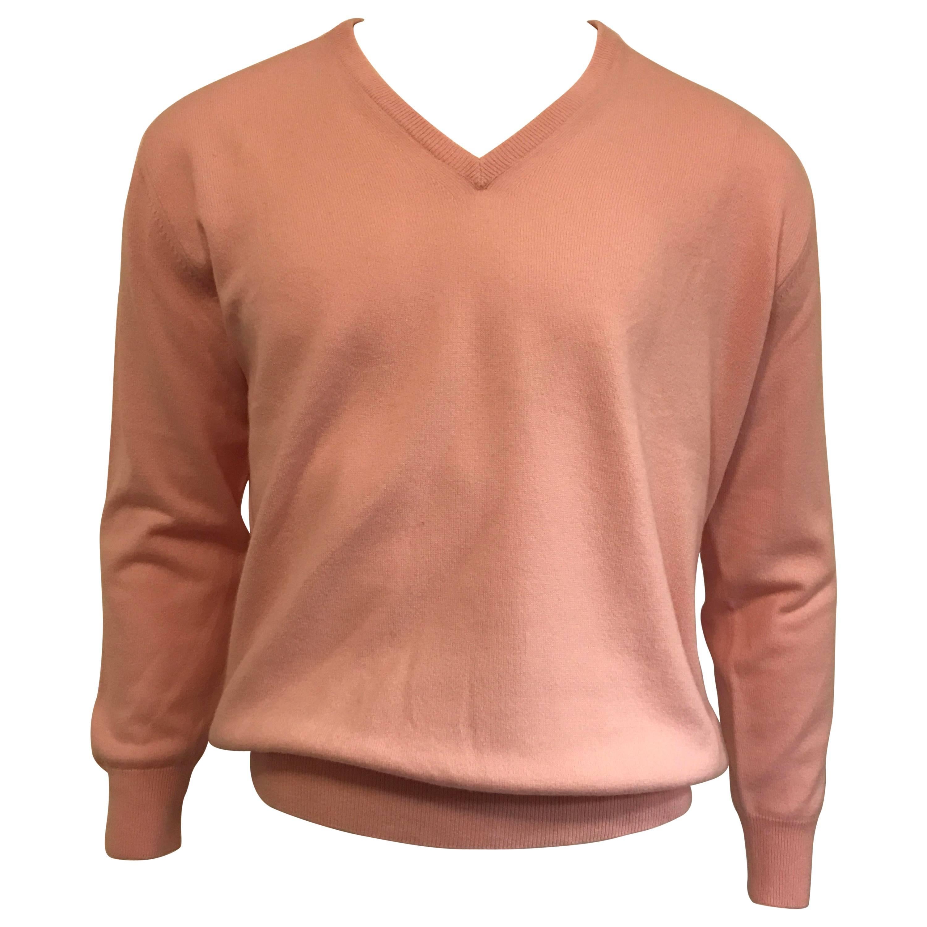 Men's Loro Piana Baby Cashmere V Neck Sweater in Soft Pink