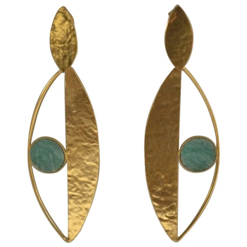 Herve van der Straeten Gilded Brass and Amazonite Pierced Earrings