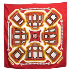 Hermes Red Les Berlines by F. de la Perriere  Silk Scarf