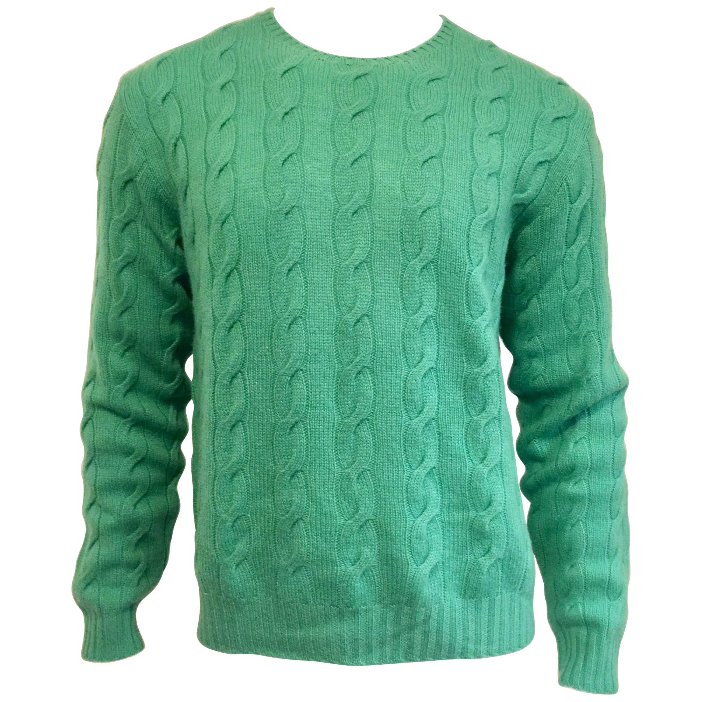 Men's Ralph Lauren Purple Label Cable Knit Cashmere Sweater/Emerald Green