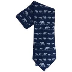 Men's Hermes Silk Necktie with Parading Elephants