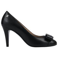 CHANEL S/S 2015 Classic Black Leather CC Logo Bow Front Pumps Shoes 36.5 3