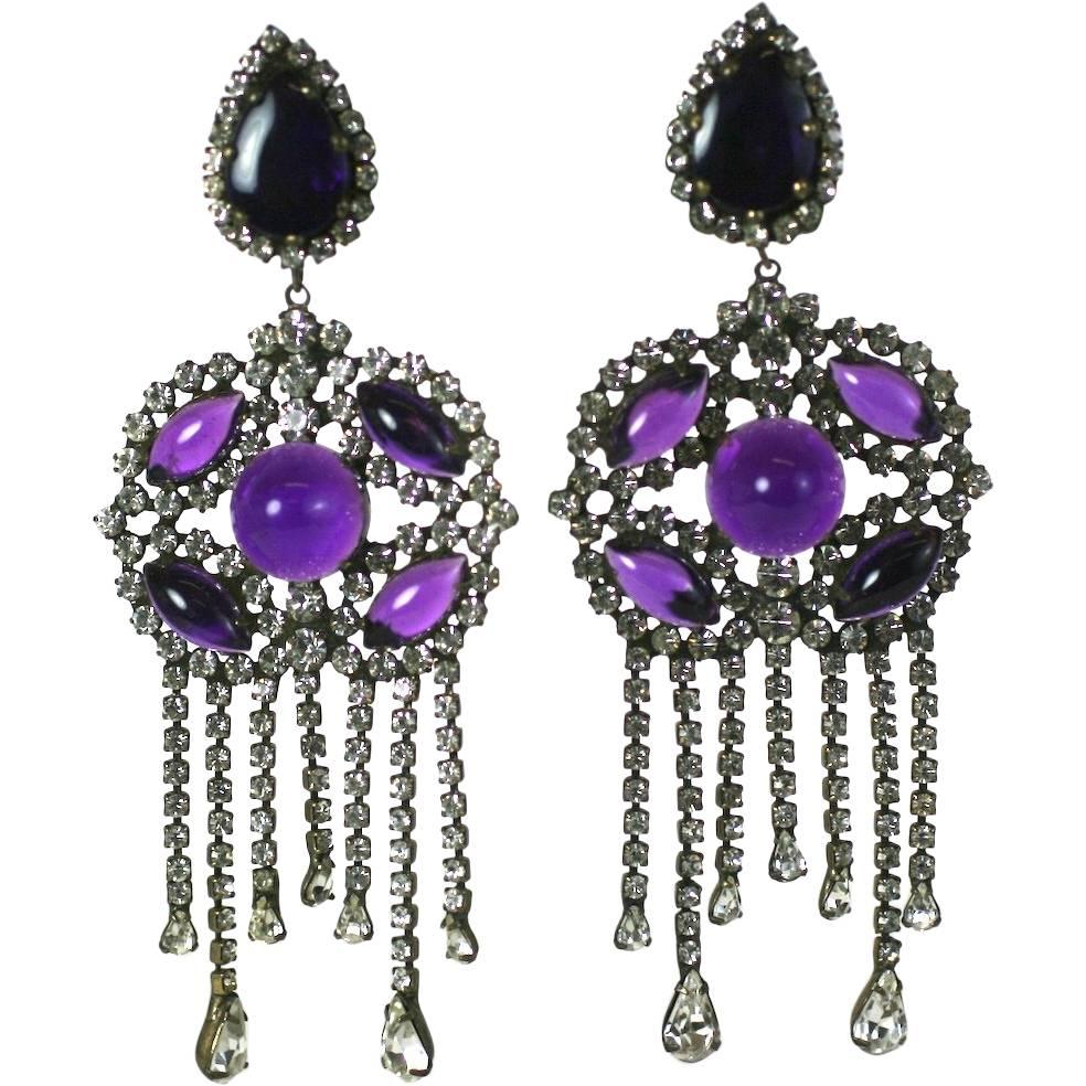 Kenneth Jay Lane Crystal Paste and Amythest Cabochon Earrings For Sale