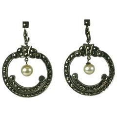 Art Deco Marcasite Hoop Earrings