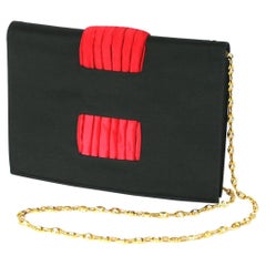 Valentino Faille and Pleated Satin Clutch with Jeweled Chain