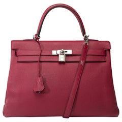Hermès Kelly 35 retourne Handtasche Armband in Grenat Rot Togo Leder , PHW
