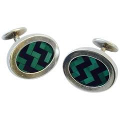 Men's Tiffany & Co. Sterling Silver and Enamel Used Cufflinks