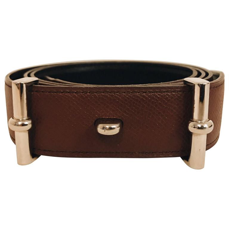 Men&#39;s Hermes Charmonix Leather and Palladium Plated Belt Buckle For Sale at 1stdibs
