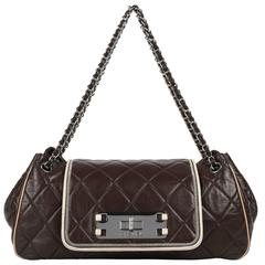 CHANEL S/S 2008 "East West" Brown Quilted Leather Accordion Flap Bag Purse 1