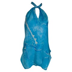 Ralph Lauren Black Label Blue & White Silk Print Asymmetrical Hem Halter Top 6