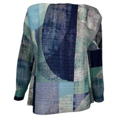 Issey Miyake Pleats Please Blau Grau Modernist Langarm Top 5