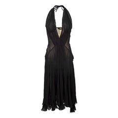Roberto Cavalli Black Plunge Neck Corset Dress - '00s