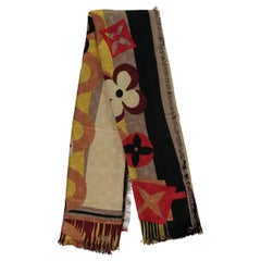 Louis Vuitton Logo Monogram Jungle Fever Printed Silk & Wool Scarf - '10s