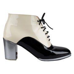Chanel Patent Leather Bow Lace-Up Ankle Boots - '10s