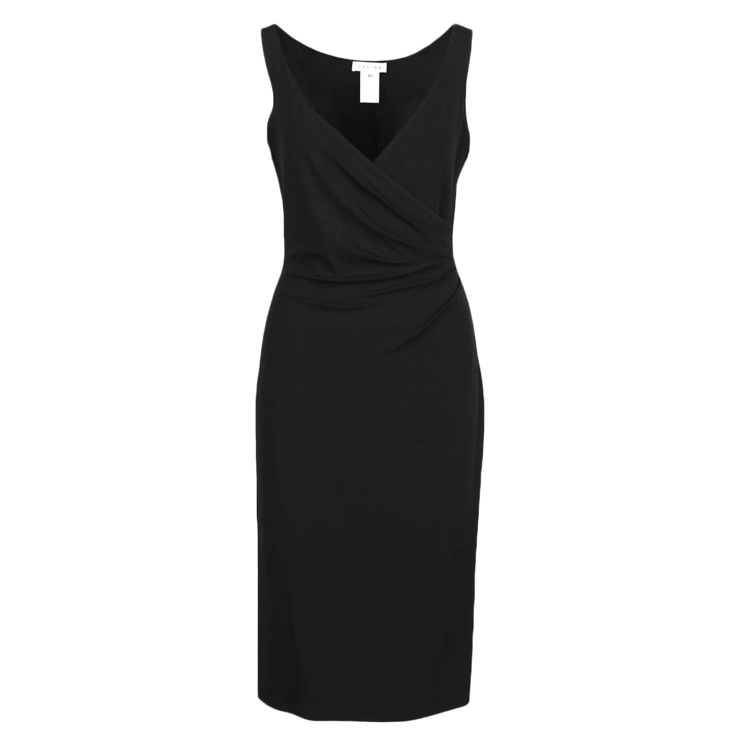Celine Deep V-neck Wrapped Black Dress - '10s For Sale