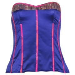 Tracy Feith Purple Silk Bustier W/Hot Pink Trim & Metallic Inset