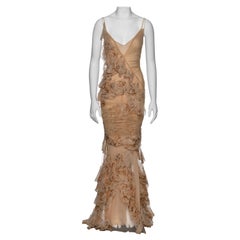 John Galliano Beige Stretch Tulle And Ruffled Silk Evening Dress, SS 2006