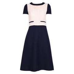 Retro Courreges Navy 
Creme Color Block Cap Sleeve Wool Day Dress