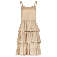1970's Gold Lurex Multi-Tiered Pleated Party Dress