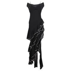 2005 Christian Dior by Galliano Black Silk Chiffon Bias-cut Ruffle Evening Gown 8