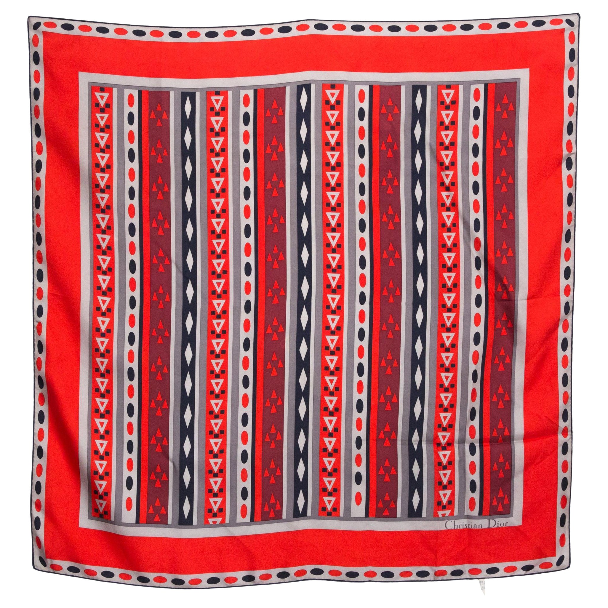 Christian Dior Red Geometric Silk Scarf For Sale
