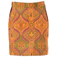 Vintage Christian Lacroix Orange Multicolor Jacquard Printed Pencil Skirt SZ 36 3