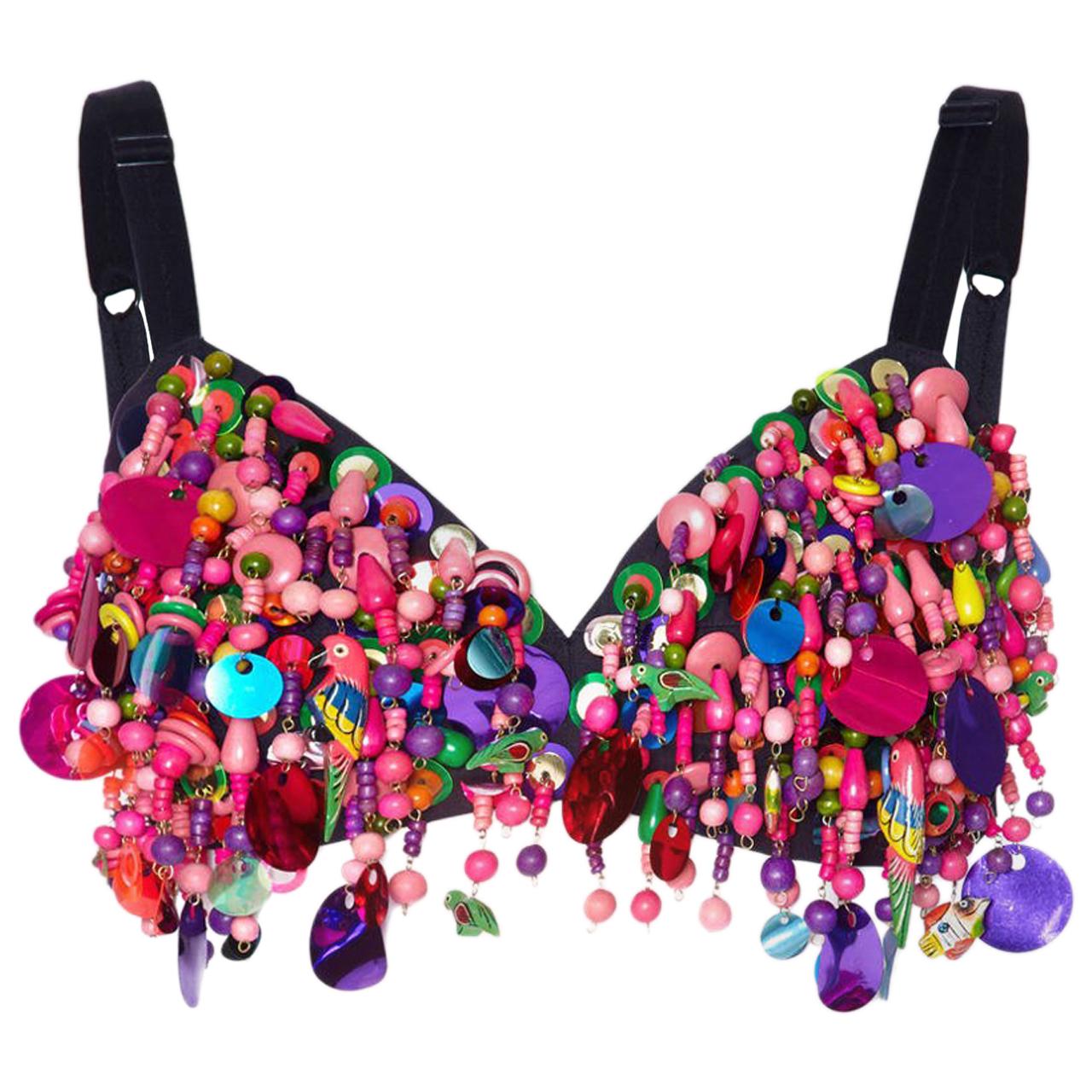 Collectable 1990s Dolce and Gabbana Runway Beaded Bra and Shirt Ensemble