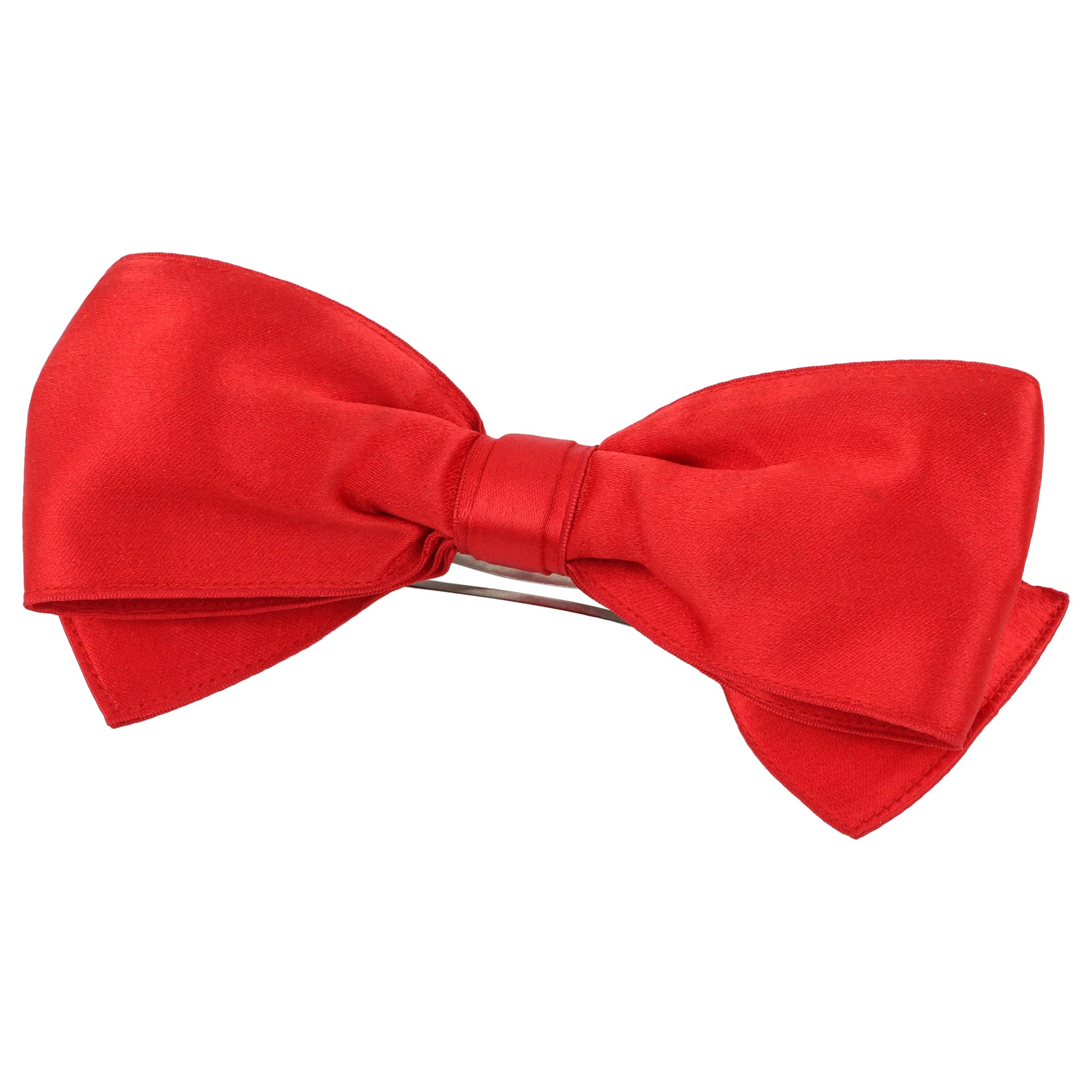 CHANEL c.1980's Vtg Red Satin Silver Barrette Large Bow Hair Clip Accessory