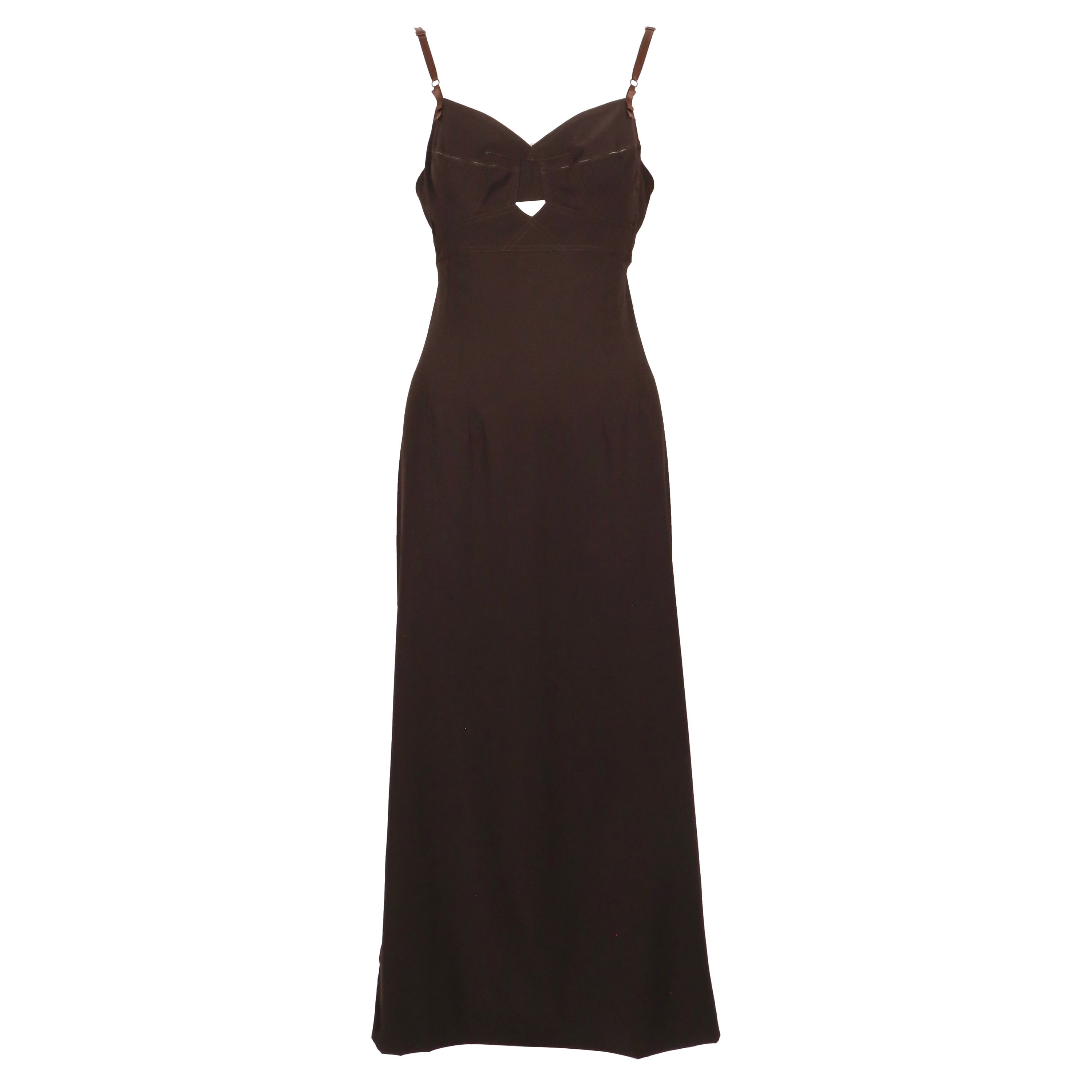 1997 DOLCE & GABBANA espresso brown long dress with bustier bodice For Sale