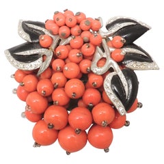Vintage WWII Era Miriam Haskell Book Piece Faux-Coral Beaded Dress Clip