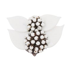 Vintage 1930s Miriam Haskell White Glass Leaves & Beads Dress Clip