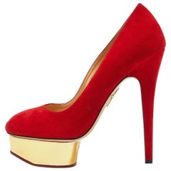 Charlotte Olympia Red Suede Dolly Platform Pumps Size 37