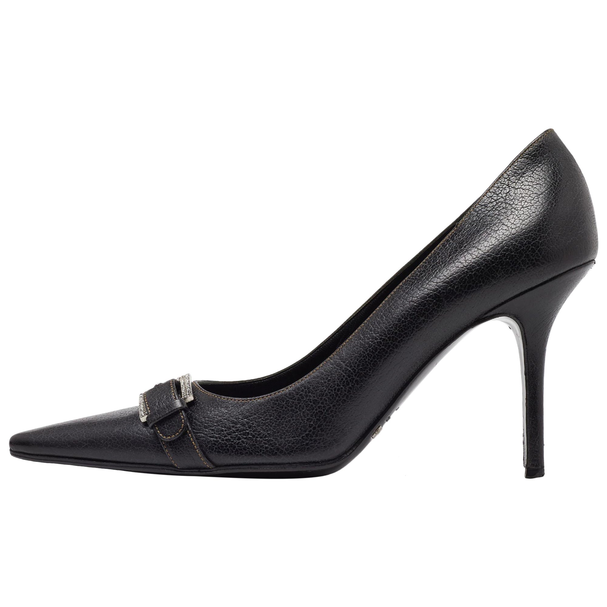 Dolce and Gabbana Black Leather Buckle Pointed Toe Pumps Size 40 For Sale at 1stDibs