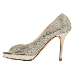 Jimmy Choo Gold/Silver Glitter Fabric Luna Pumps Size 38.5