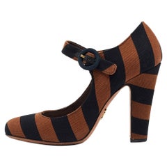 Prada Brown/Black Canvas Mary Jane Pumps Size 36