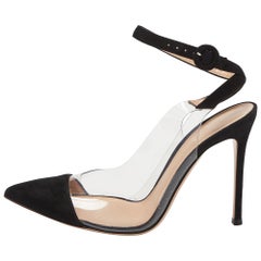 Gianvito Rossi Black Suede and PVC Anise Cap-Toe Pumps Size 39