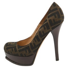 Fendi Brown Zucca Canvas Fendista Platform Pumps Size 39