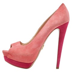 Prada Two Tone Pink Suede Peep Toe Platform Pumps Size 41