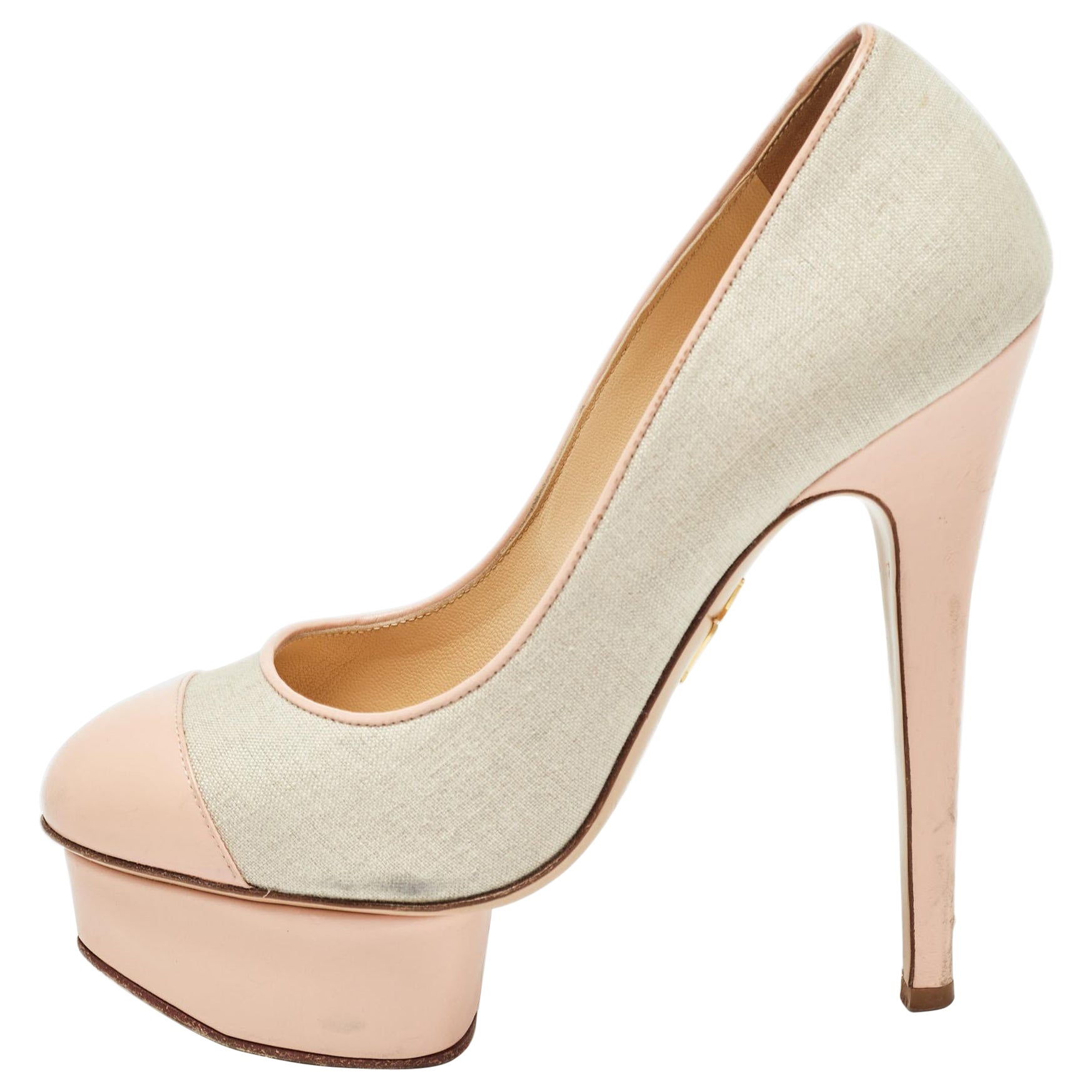 Charlotte Olympia Pumps in tela e pelle rosa/grigia misura 36 in vendita