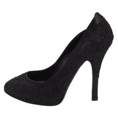 Dolce & Gabbana Black Lace and Satin Round Toe Pumps Size 37.5