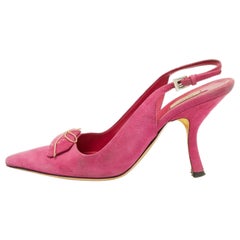 Prada Pink Suede Bow Pointed Toe Slingback Pumps Size 37