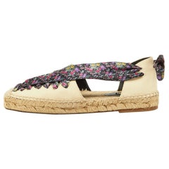 Balenciaga Multicolor Canvas and Floral Print Lace Up Flat Sandals Size 36