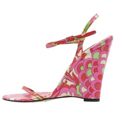 Dolce & Gabbana Multicolor Print Leather Wedge Sandals Size 38.5