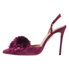 Aquazzura Plum Suede Powder Puff Slingback Pumps Size 39.5