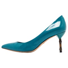 Gucci Green Patent Leather Kristen Bamboo Pumps Size 39