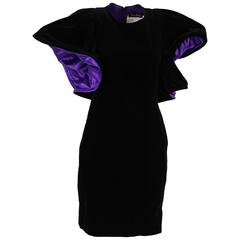 1980s Popy Moreni Black and Purple Mini Dress