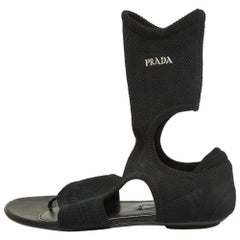 Prada Black Fabric Thong Ankle Flat Sandals Size 39