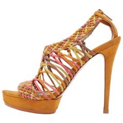 Le Silla Multicolor Suede Woven Platform Sandals Size 36.5